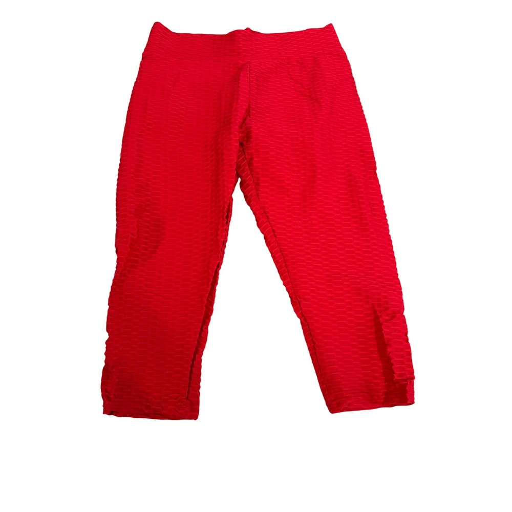 Viral Honeycomb Red Scrunch Booty Yoga Capri Leggings‎ Textured High Waist XL